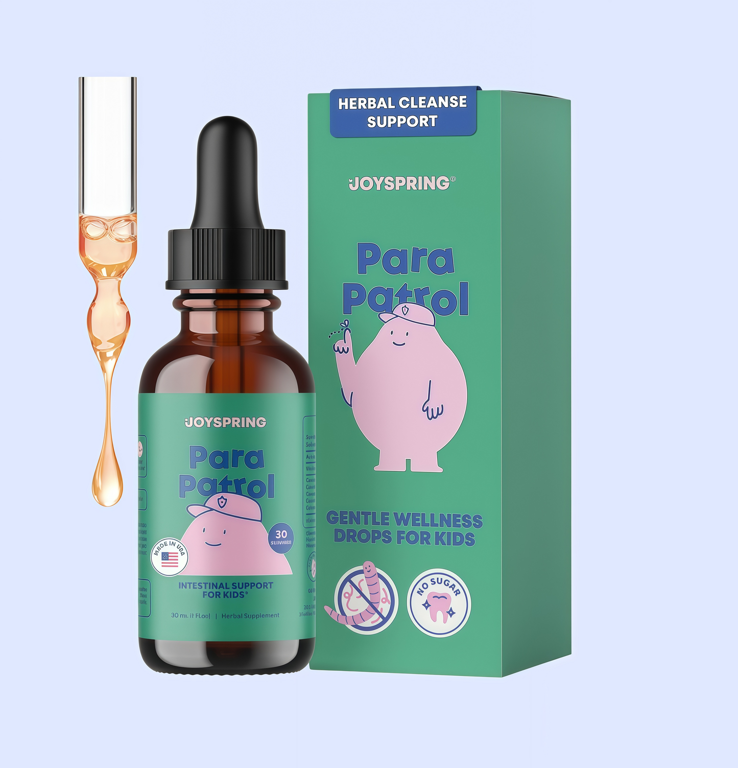 JoySpring ParaPatrol™ Kids’ Herbal Blend – Alcohol-Free Liquid Supplement with Black Walnut and Wormwood Extract | Supports Digestive Health | Natural Raspberry Flavor – 30 Servings